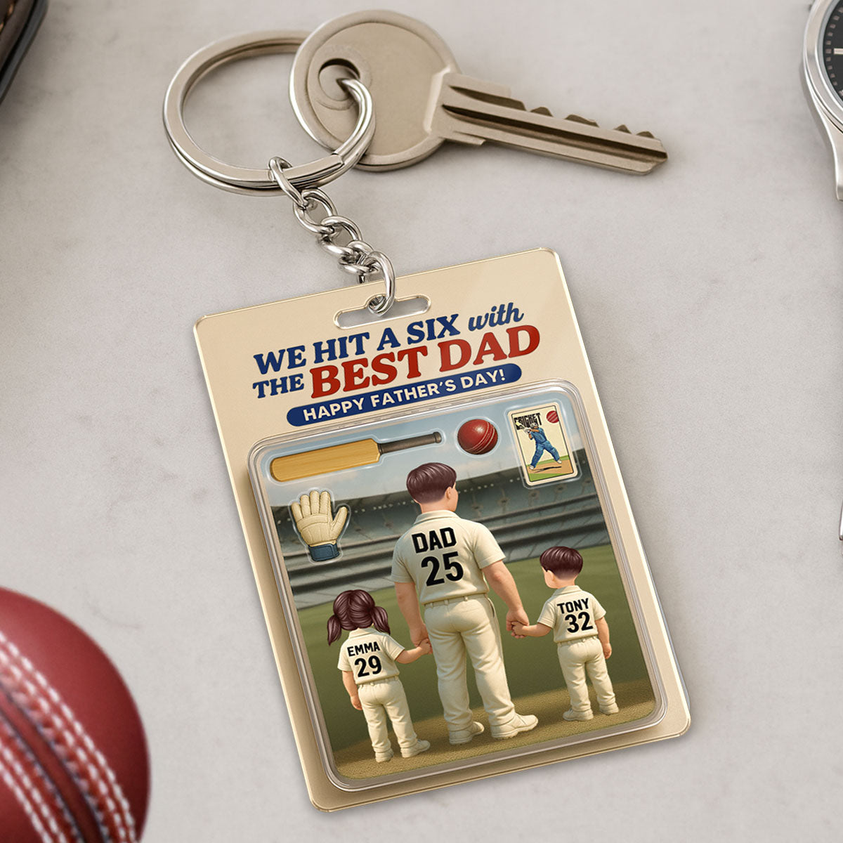 Hit A Six With The Best Dad Cricket Dad Personalized Acrylic Keychain, Father's Day Gift For Husband, Dad
