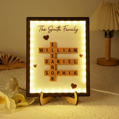Family Crossword Art - Created In A Moment, Treasured Forever Personalized 2-Layer Wooden Plaque With LED, Gift for Mother's Day
