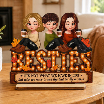 Fall Season Besties Sister Marquee 2D Flat - Personalized Wooden Plaque