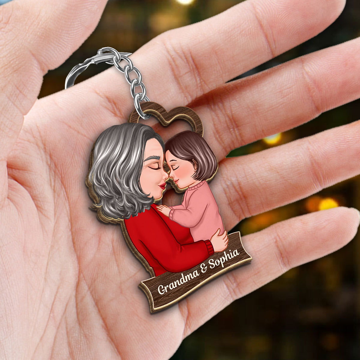To My Mom Grandma Son Daughter Grandson Granddaughter Personalized Wooden Keychain
