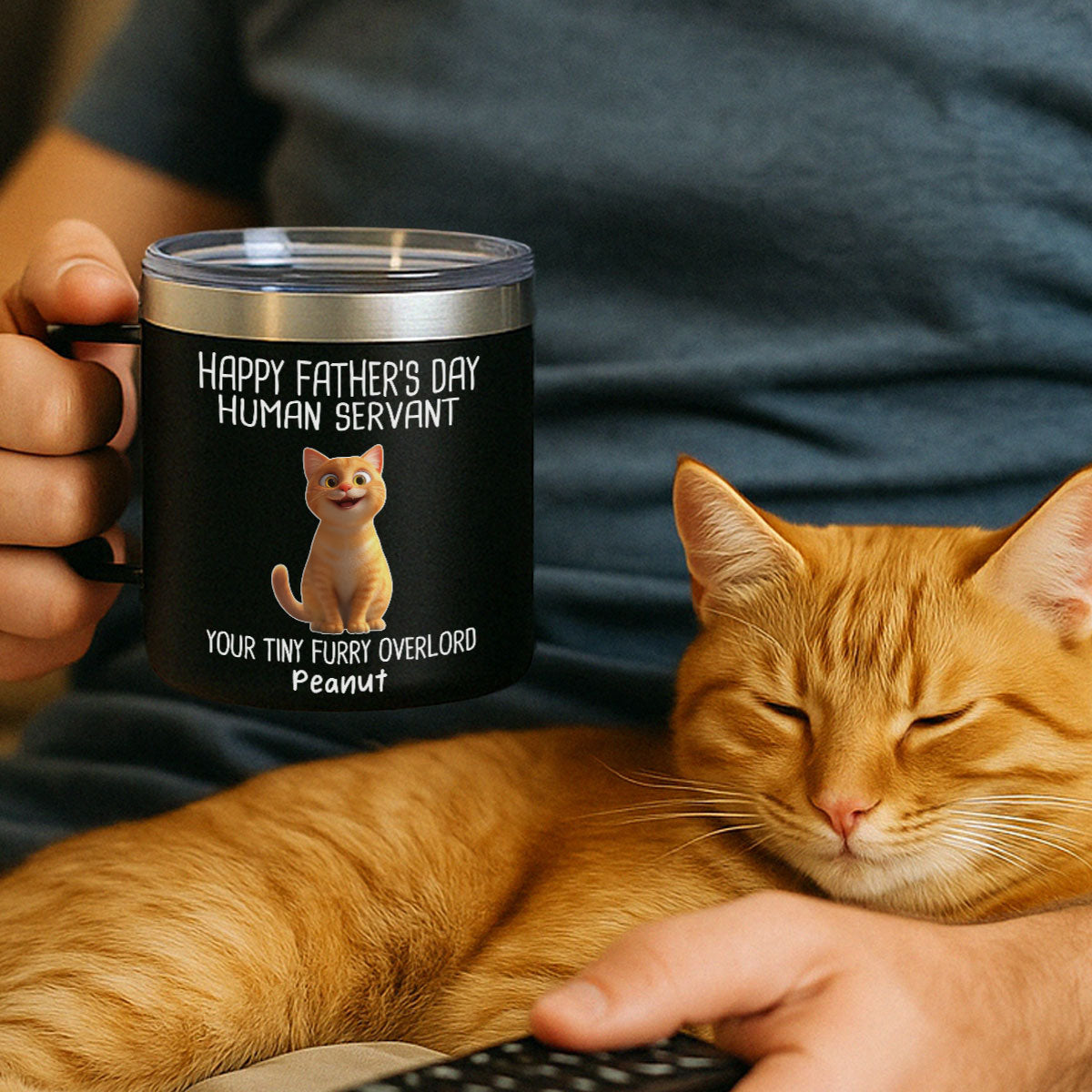 Happy Father's Day Human Servant Cartoon Funny Cats Personalized Stainless Steel Tumbler With Handle
