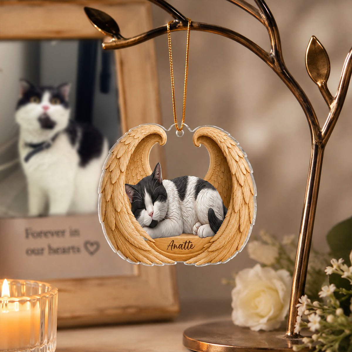 Dog Cat Memorial Angel Wings - Personalized Acrylic Ornament - Heartfelt Sympathy Gift for Pet Lovers