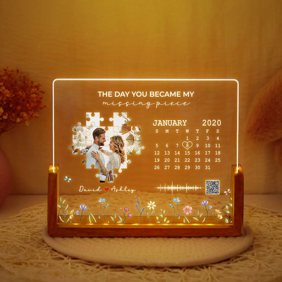 The Day I Found My Missing Piece Personalized Photo Night Light Plaque, Voice Recording Custom Message, Heartfelt Gift for him & for her