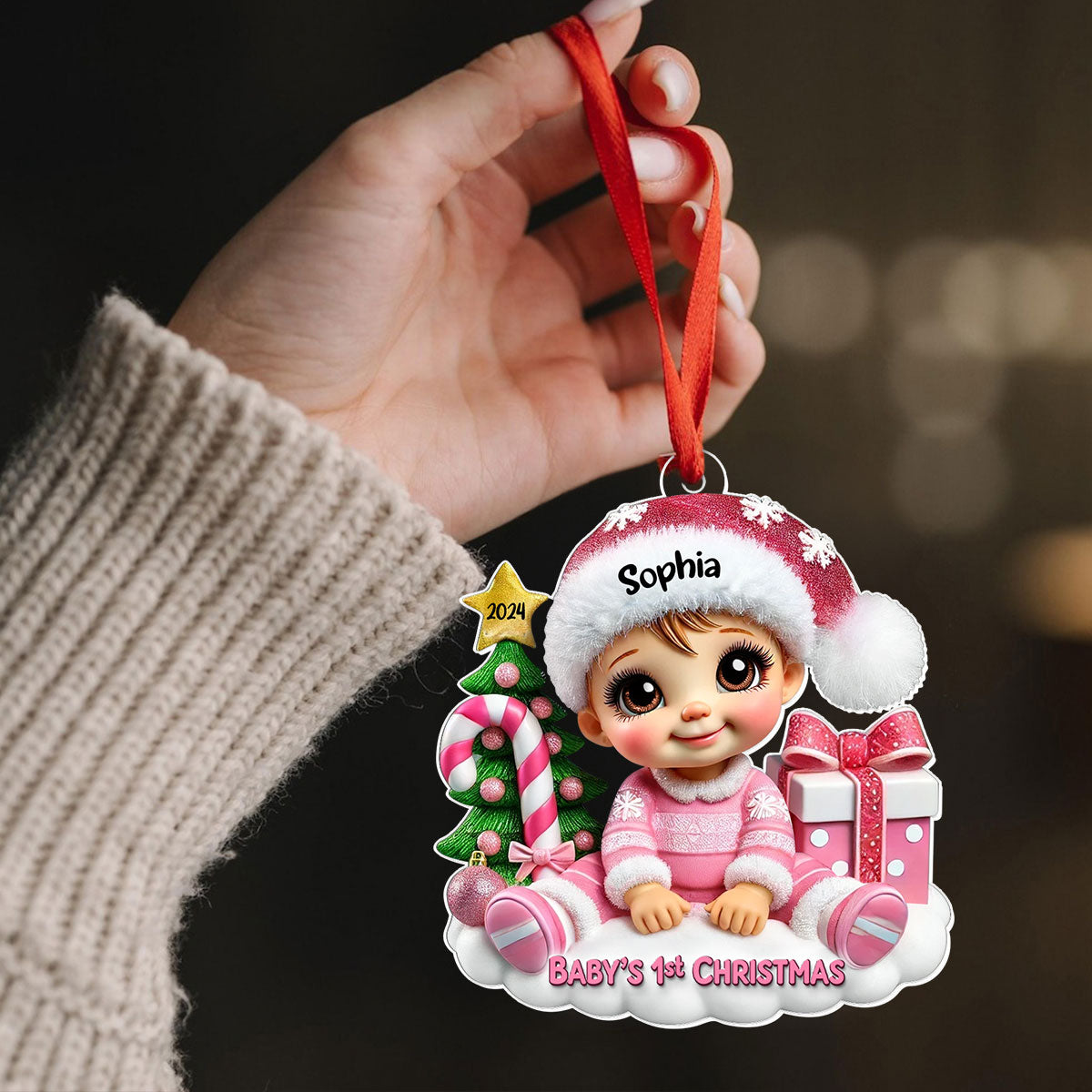 Cute Baby Sitting Personalized 2D Flat Acrylic Ornament, Christmas Keepsake for Baby, New Mom, New Dad
