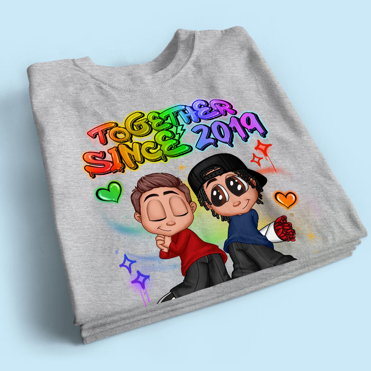 LGBT Y2K Couple Airbrushed Personalized Shirt, Pride Month Gift For Couple, For Him, For Her