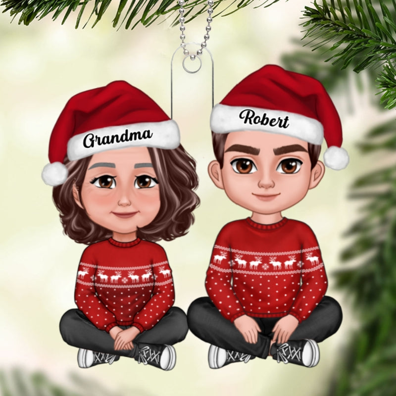 Adult Grandson Sitting With Grandmother Christmas Personalized Acrylic Ornament