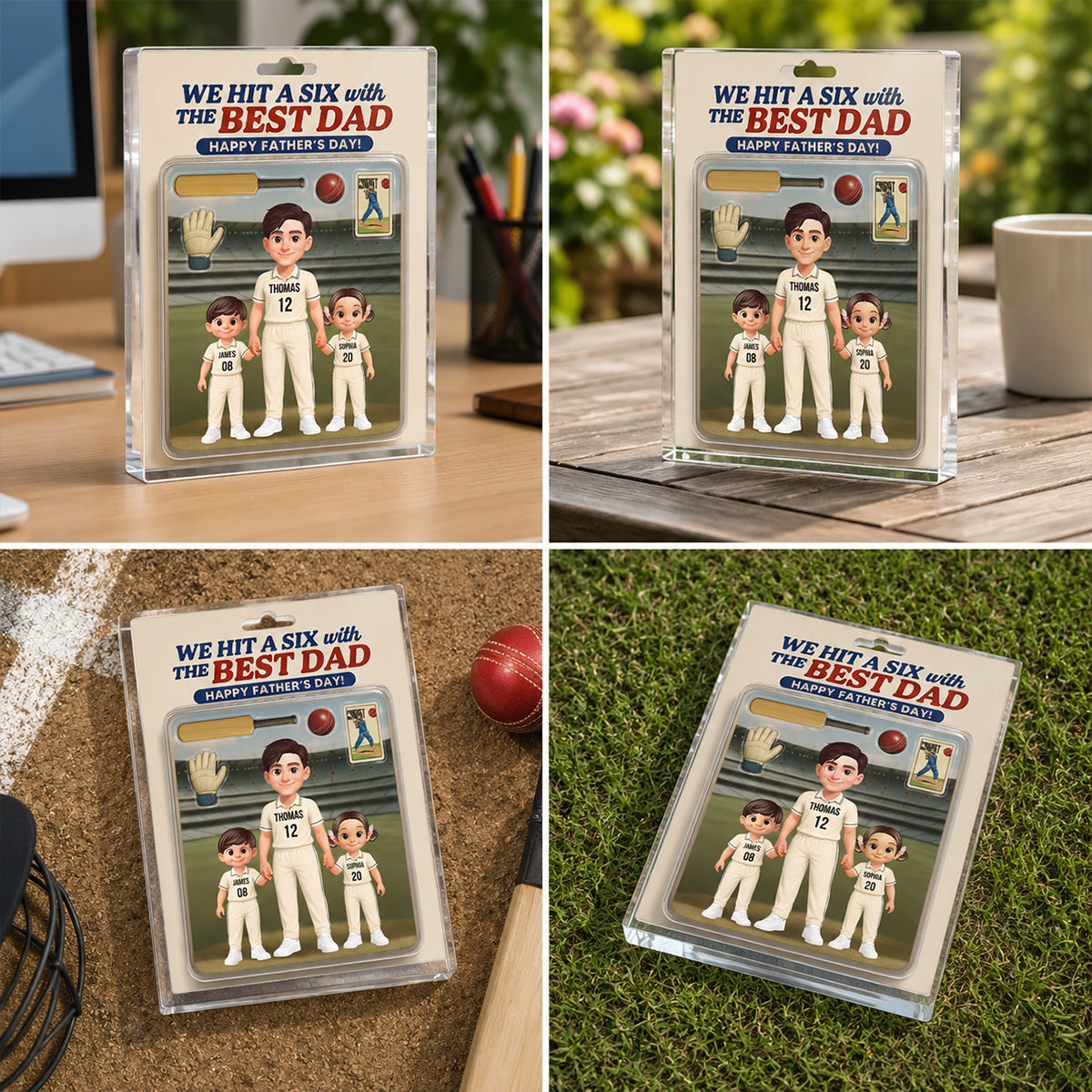Hit A Six With The Best Dad Cricket Dad - Personalised Acrylic Block Plaque - Father's Day Gift