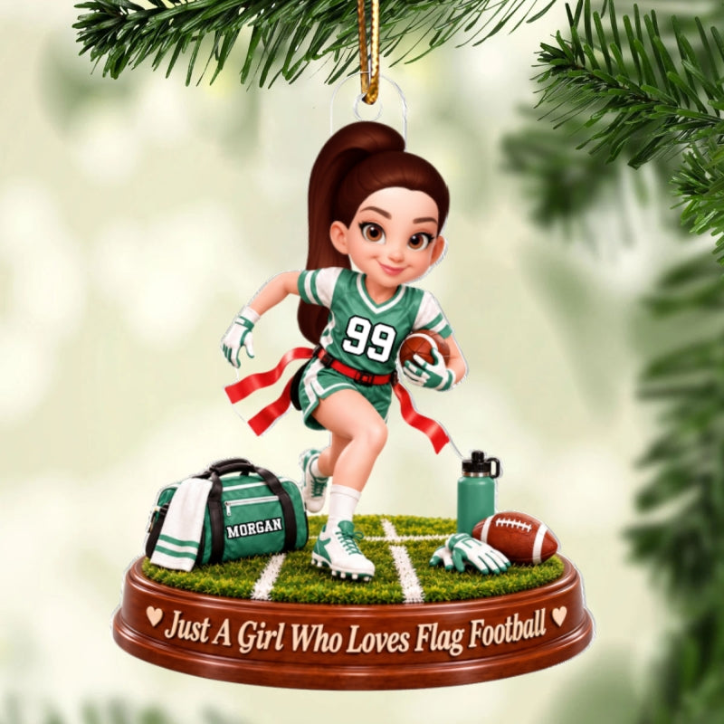 Just a Girl Who Loves Flag Football - Personalized Acrylic Ornament - Christmas Gift for Daughter,Granddaughter