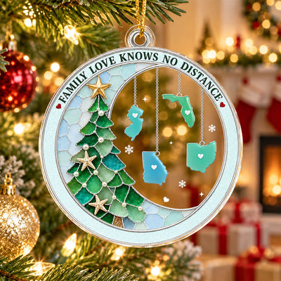 Family Love Knows No Distance 2D Flat Printed - Personalized Acrylic Ornament - Christmas Gift For Family