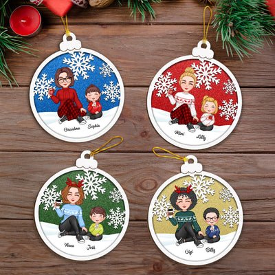 Snowflake Cute Grandma & Grandkid Christmas Gift For Granddaughter Grandson Personalized Wooden Ornament