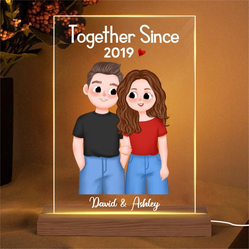 Cute Illustration Couple Together Since Personalized Rectangle Acrylic Plaque LED Night Light
