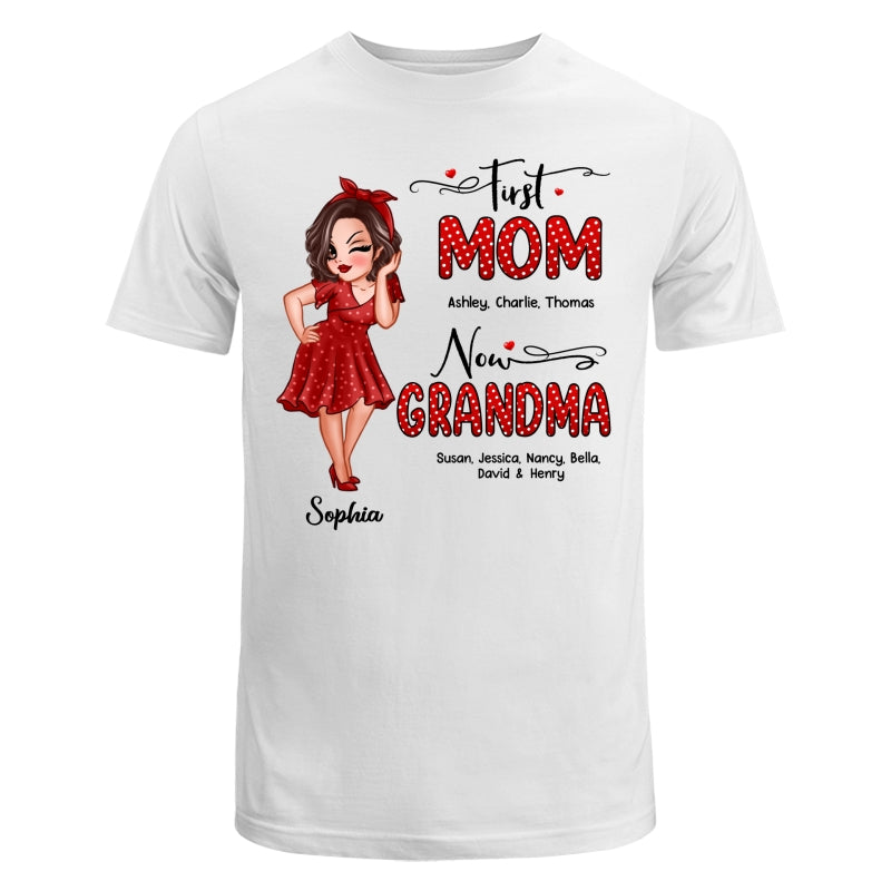 First Mom Now Grandma Polka Dot Personalized Shirt