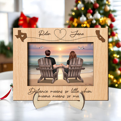 Long Distance Couple Sitting Back View At Beach Personalized 2-Layer Wooden Plaque