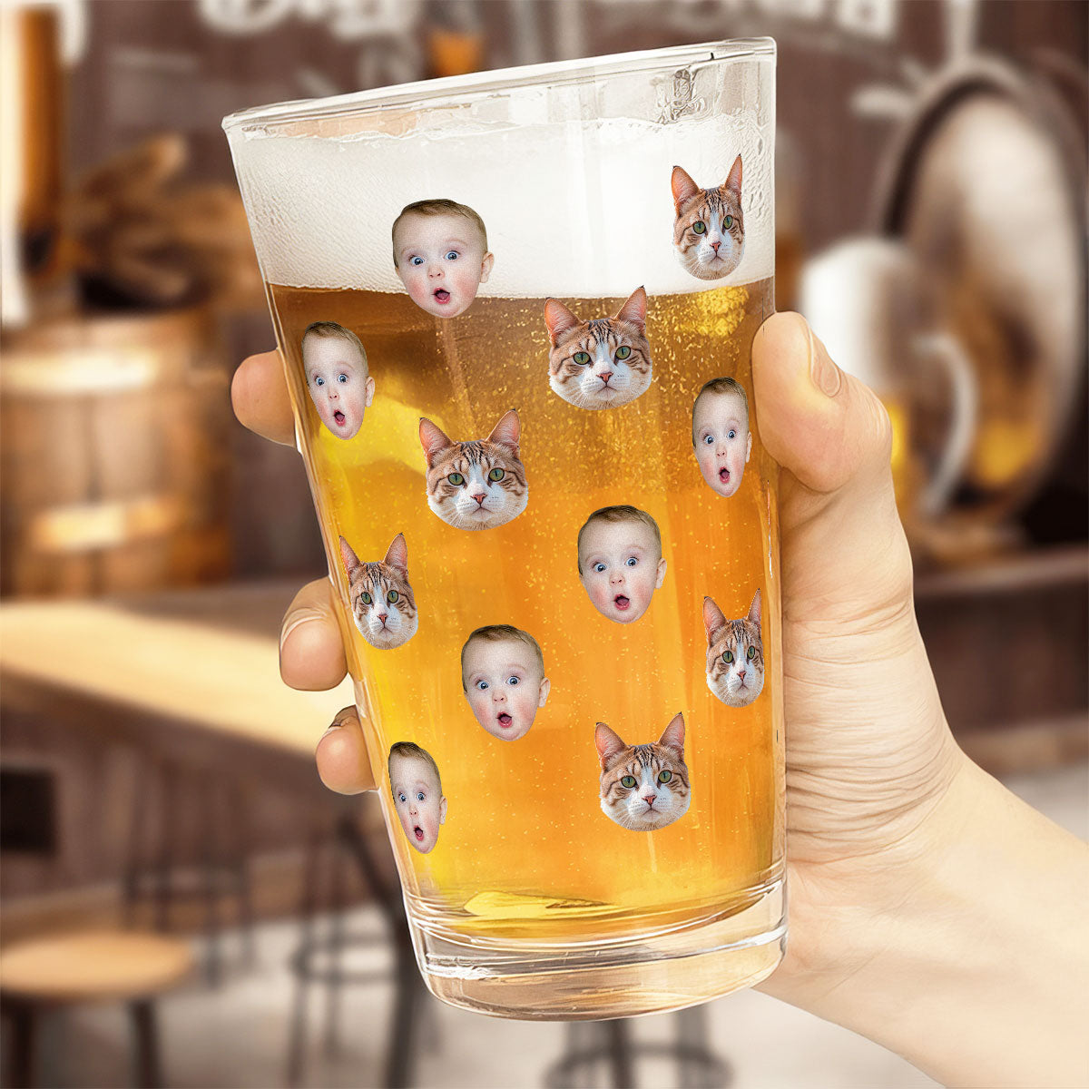 Custom Face Photo Personalized Beer Glass, Funny Gift For Dad, Unique Father's Day Gift