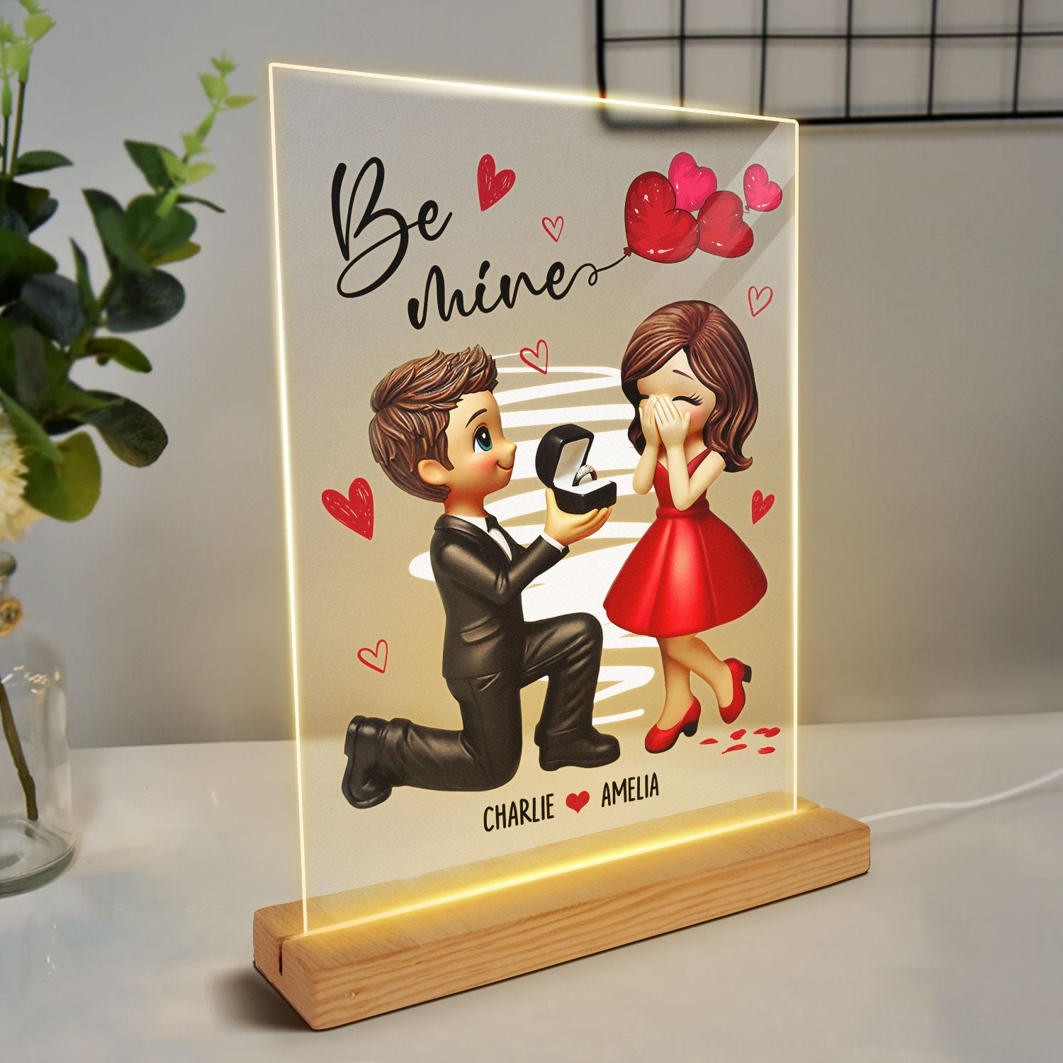Be Mine Marriage Proposal Couple Personalized LED Night Light, Just Engaged  Gifts for Couples