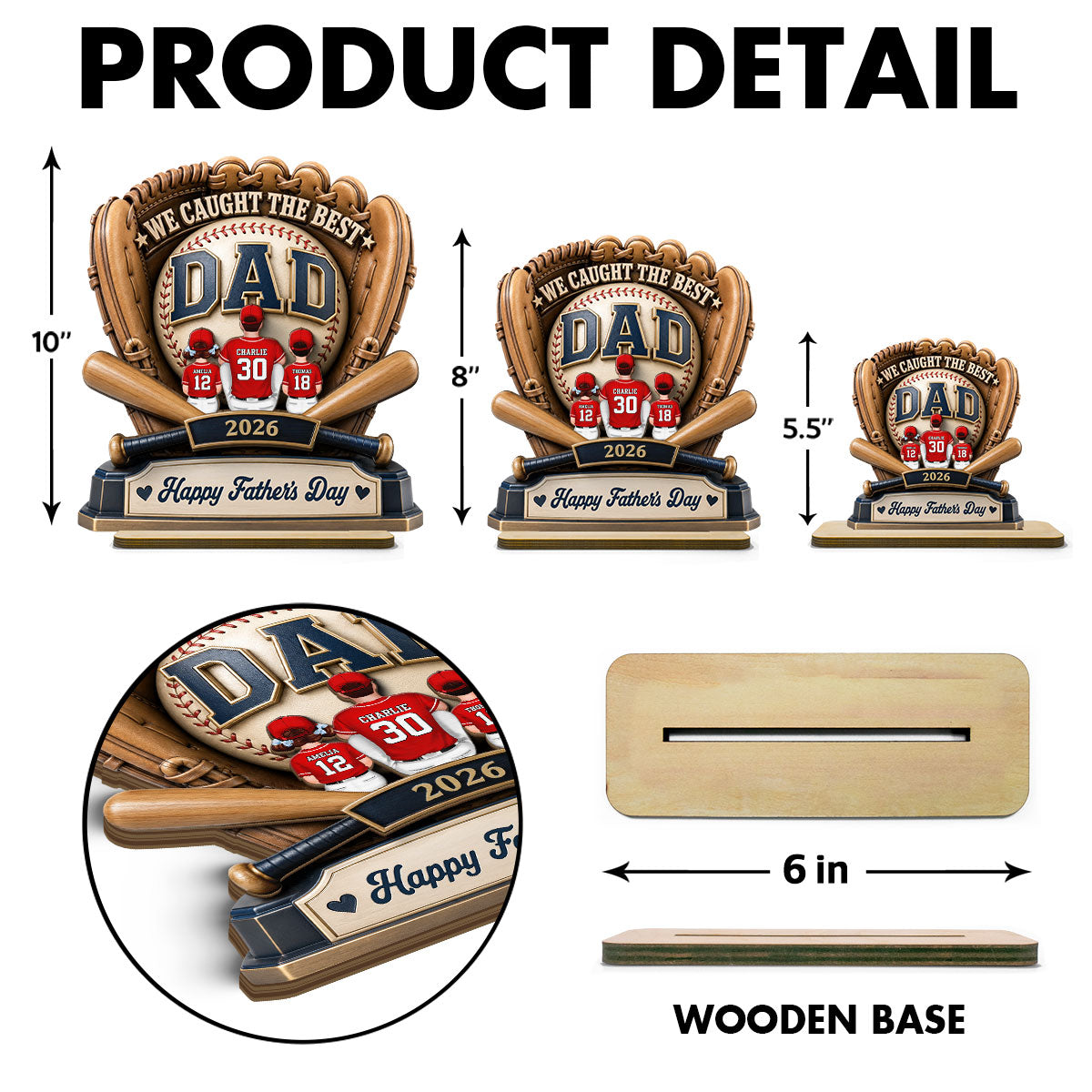 Dad's Greatest Catch Baseball - Personalized 2-Layered Wooden Plaque - Father's Day Gift For Dad, Husband