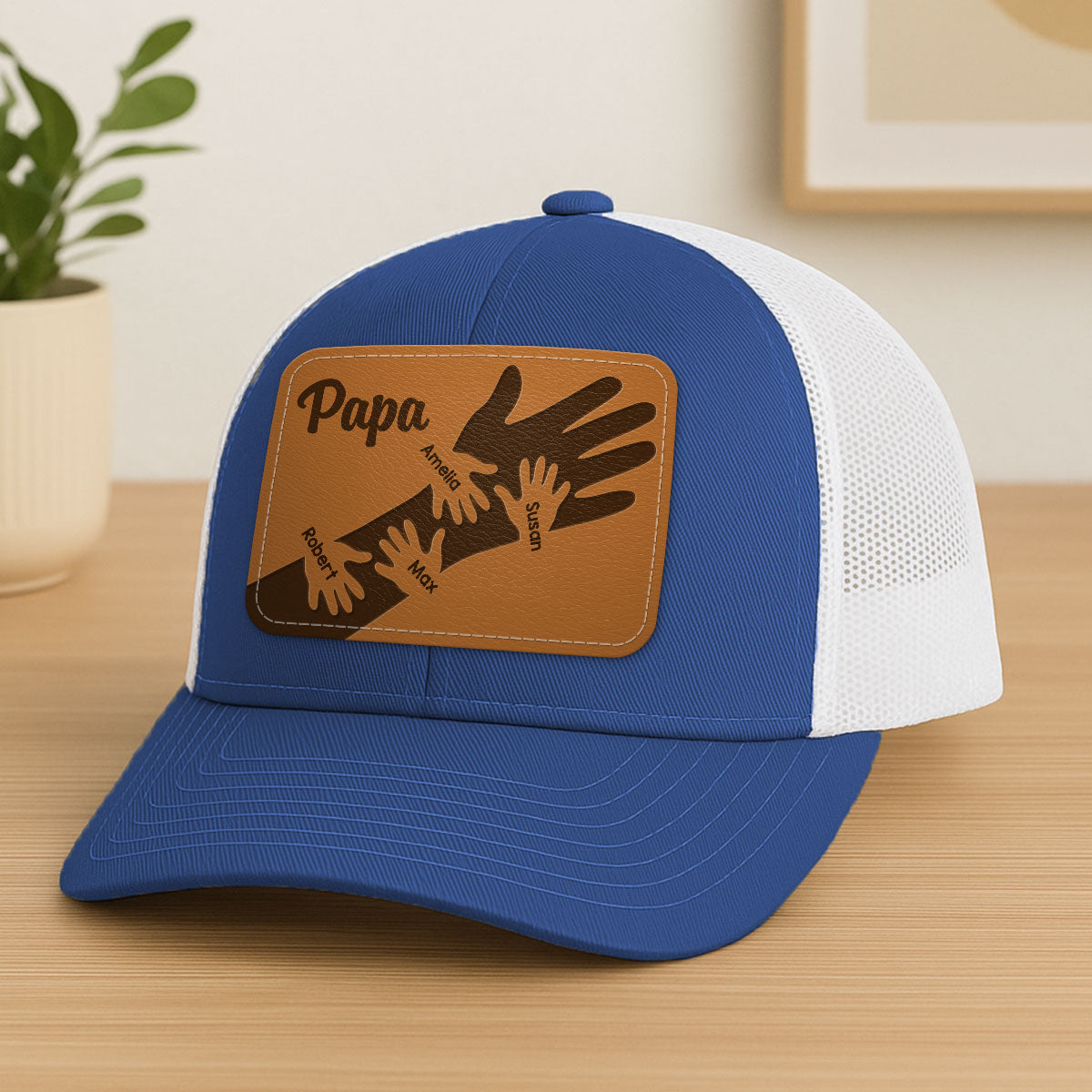 Dad Grandpa Kids Hands Personalized Leather Patch Hat, Father's Day gift