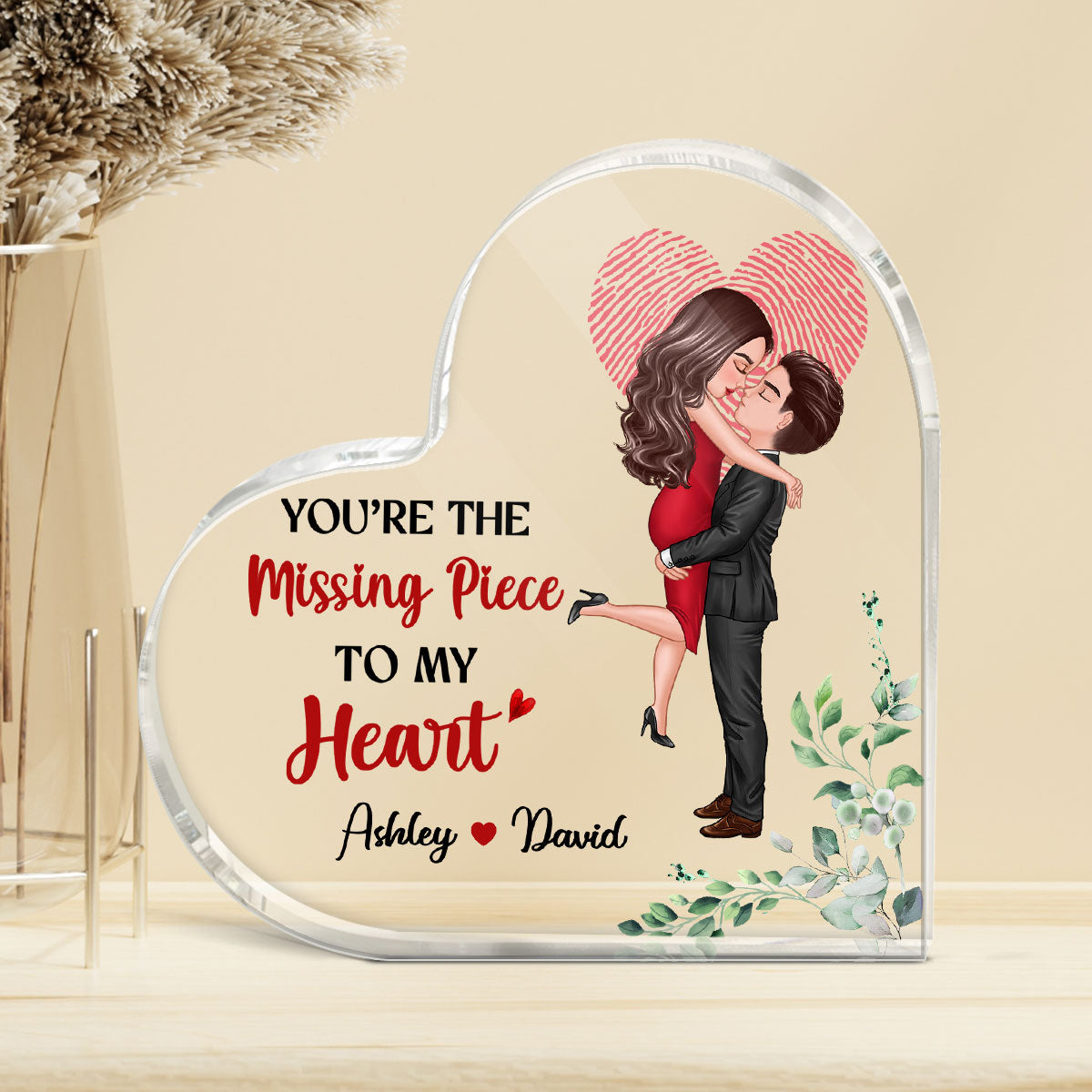 The Missing Piece Couple Heart Fingerprint Personalized Heart Acrylic Plaque