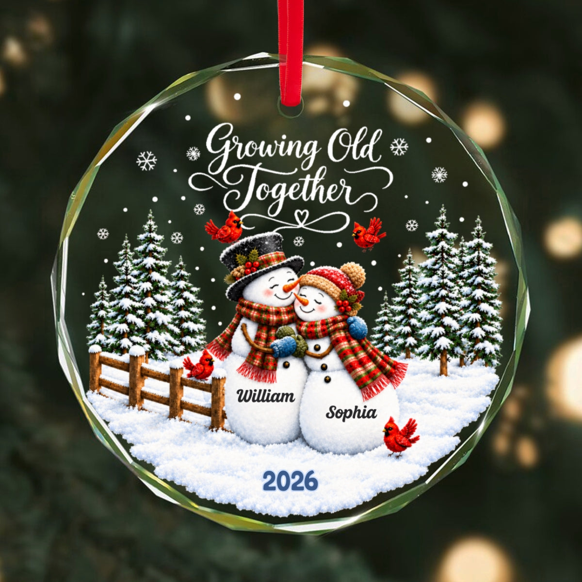 Snowman Couple - Personalized Glass Ornament - Custom Couple Names & Year, Christmas Keepsake, Gift for Couples