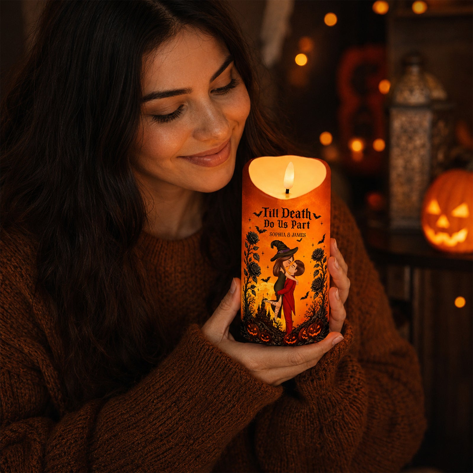 Halloween Couple Love Never Dies - Personalized LED Candle - Halloween Decor For Couple