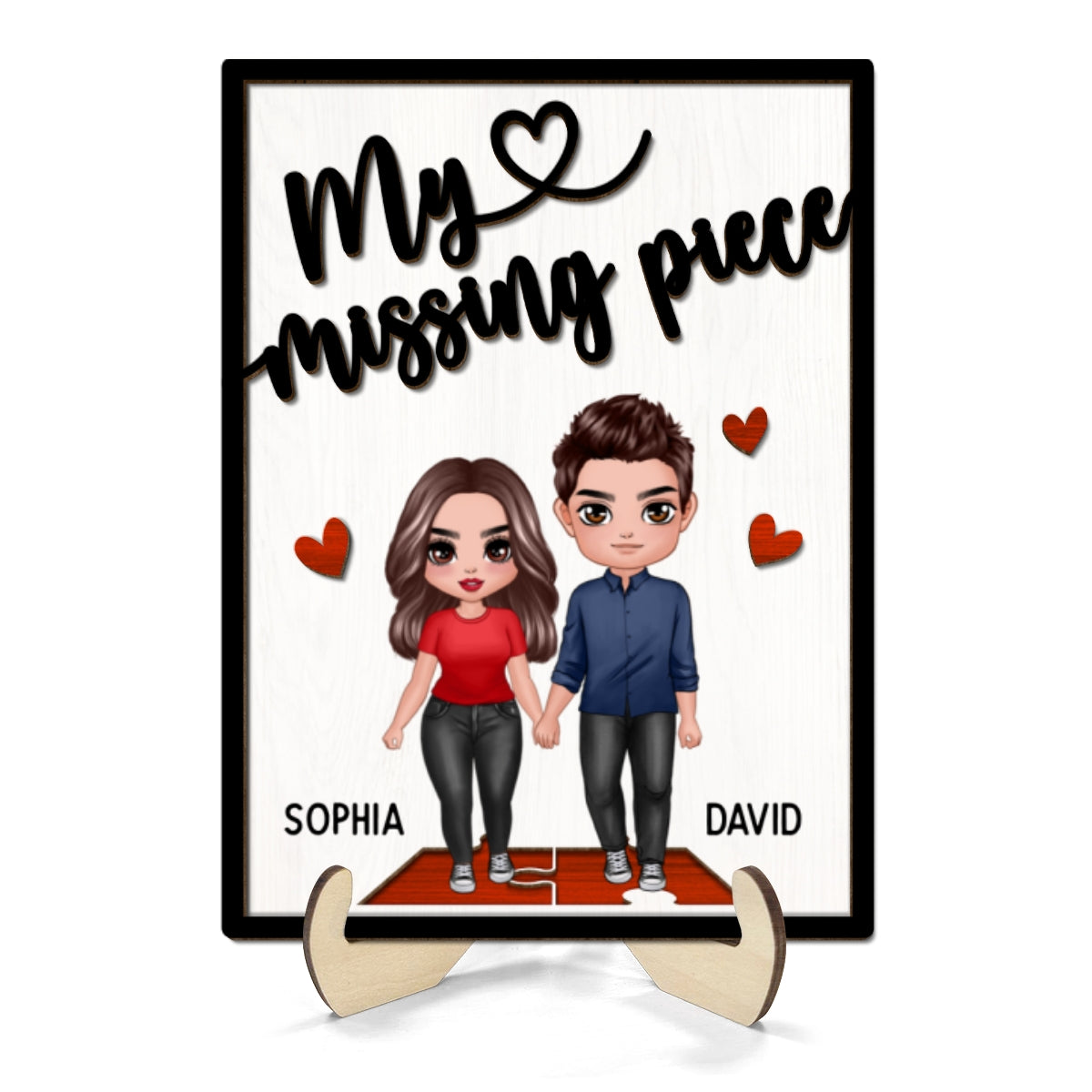 My Missing Piece Couple Holding Hands Valentine‘s Day Gift For Her Gift For Him Personalized 2-Layer Wooden Plaque