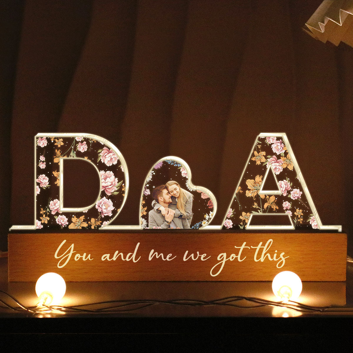 Initial Letters Couple Birth Month Custom Flower Printed LED Night Light, Anniversary  Gift for her & for him, Photo Upload