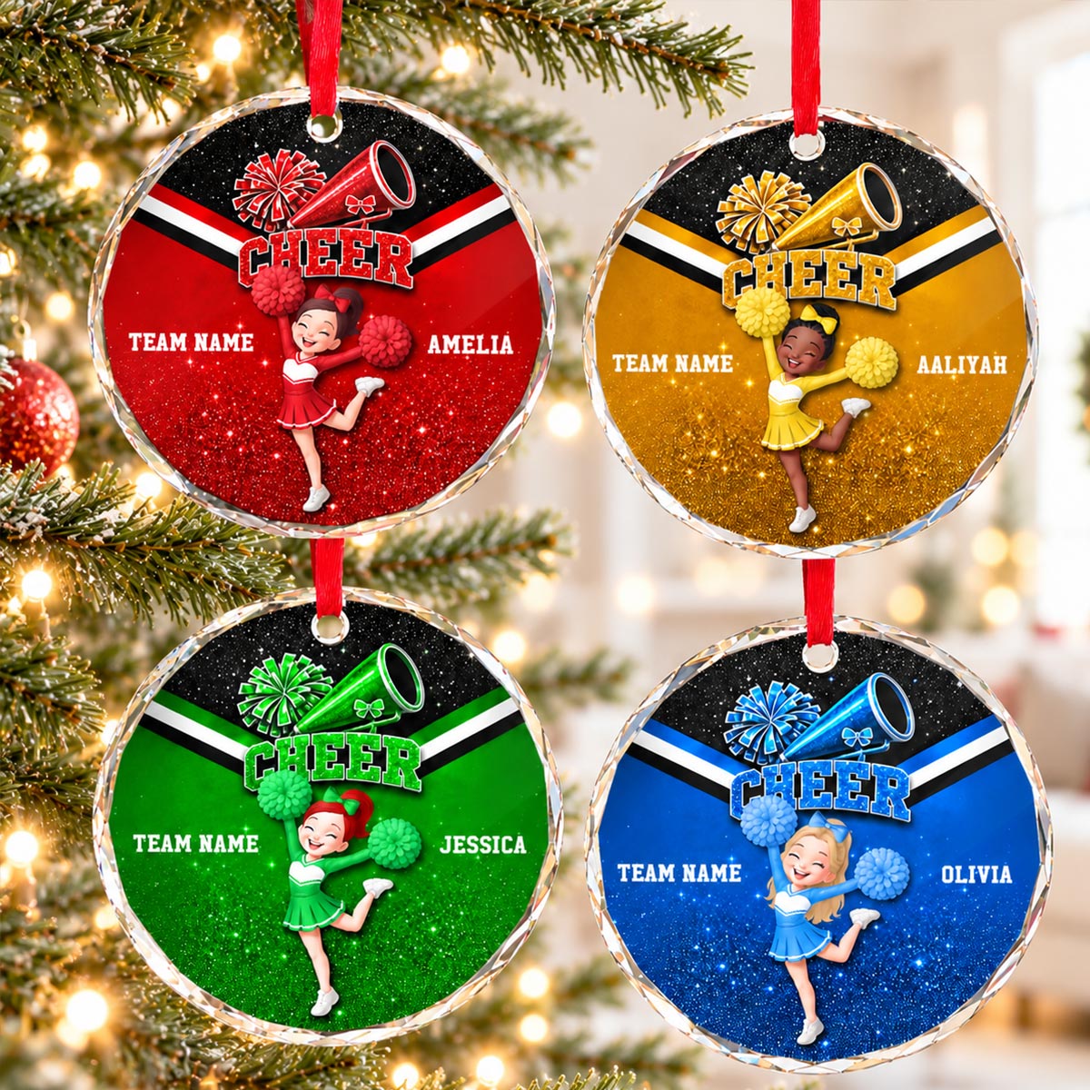 Proud Cheerleader Custom Name And Team Name - Personalized Glass Ornament - Christmas Gift For Cheerleaders, Daughter, Granddaughter