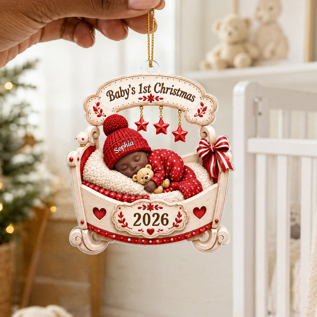 Baby’s First Christmas Sleeping Baby Crib 2D Flat – Personalized Acrylic Ornament – Christmas Keepsake for Newborn