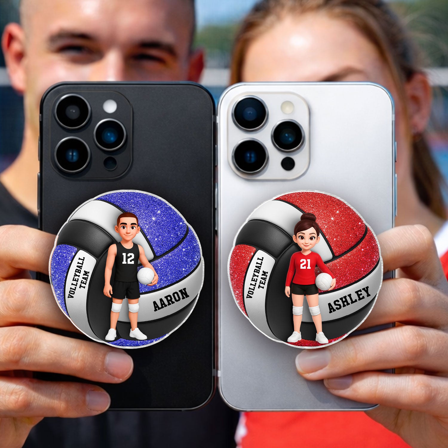 Volleyball Boy & Girl 3D Effect - Personalized Acrylic Magnetic Phone Grip - Gift for Teen Girl, Teen Boy, Girlfriend