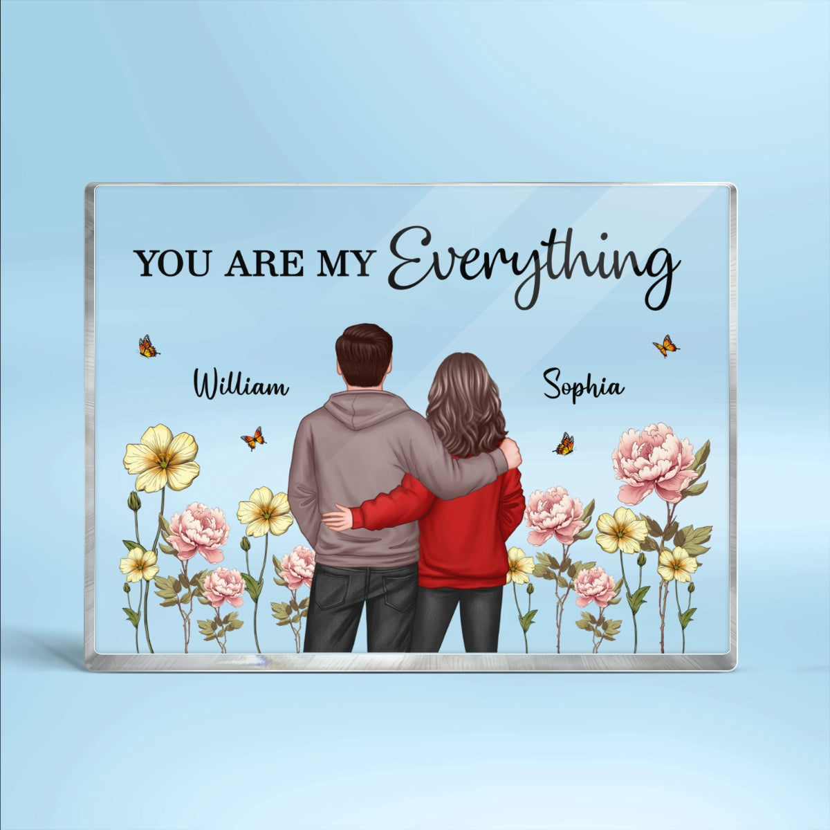 Couple Birth Month Flower Personalized Rectangle Acrylic Block Plaque, Heartfelt Gift For Couple, For Him, For Her, Boyfriend, Girlfriend, Husband, Wife
