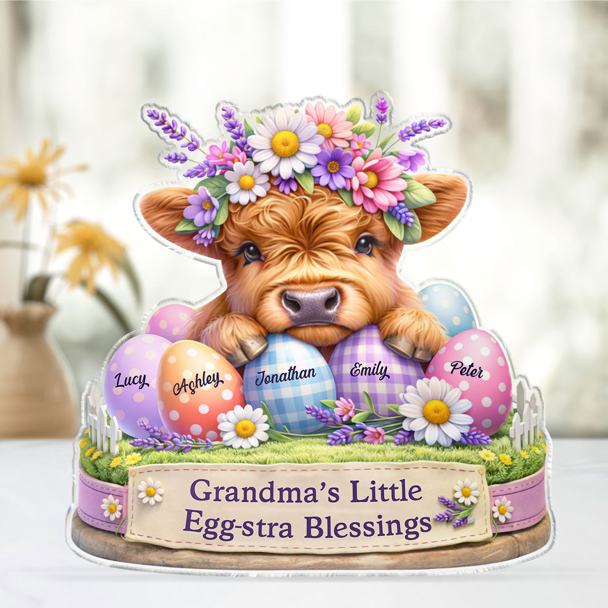 Grandma’s Little Egg-stra Blessings - Personalized Acrylic Block Plaque - Gift For Grandma, Easter Home Decoration