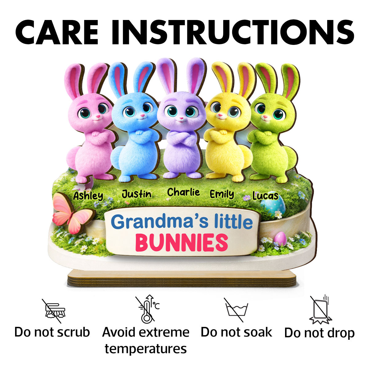 Grandma's Little Bunnies Cute Rabbits - Personalized 2-Layered Wooden Plaque - Easter Decor Gift for Grandma, Mom