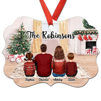Family Dad Mom Kids Sitting In House Personalized Christmas Ornament
