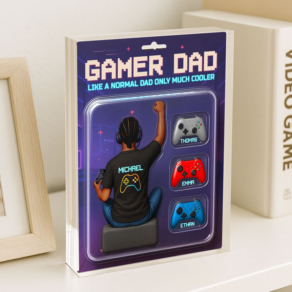 Gamer Dad Back View Toy Box Figures Style, Personalized Acrylic Block Plaque, Father's Day Gift for Dad, Gift for Husband