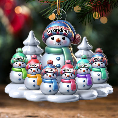 3D Effect Winter Grandma & Grandkids Snowmen Christmas Personalized Acrylic Ornament