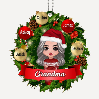 Doll Grandma Christmas Wreath Personalized Wooden Ornament