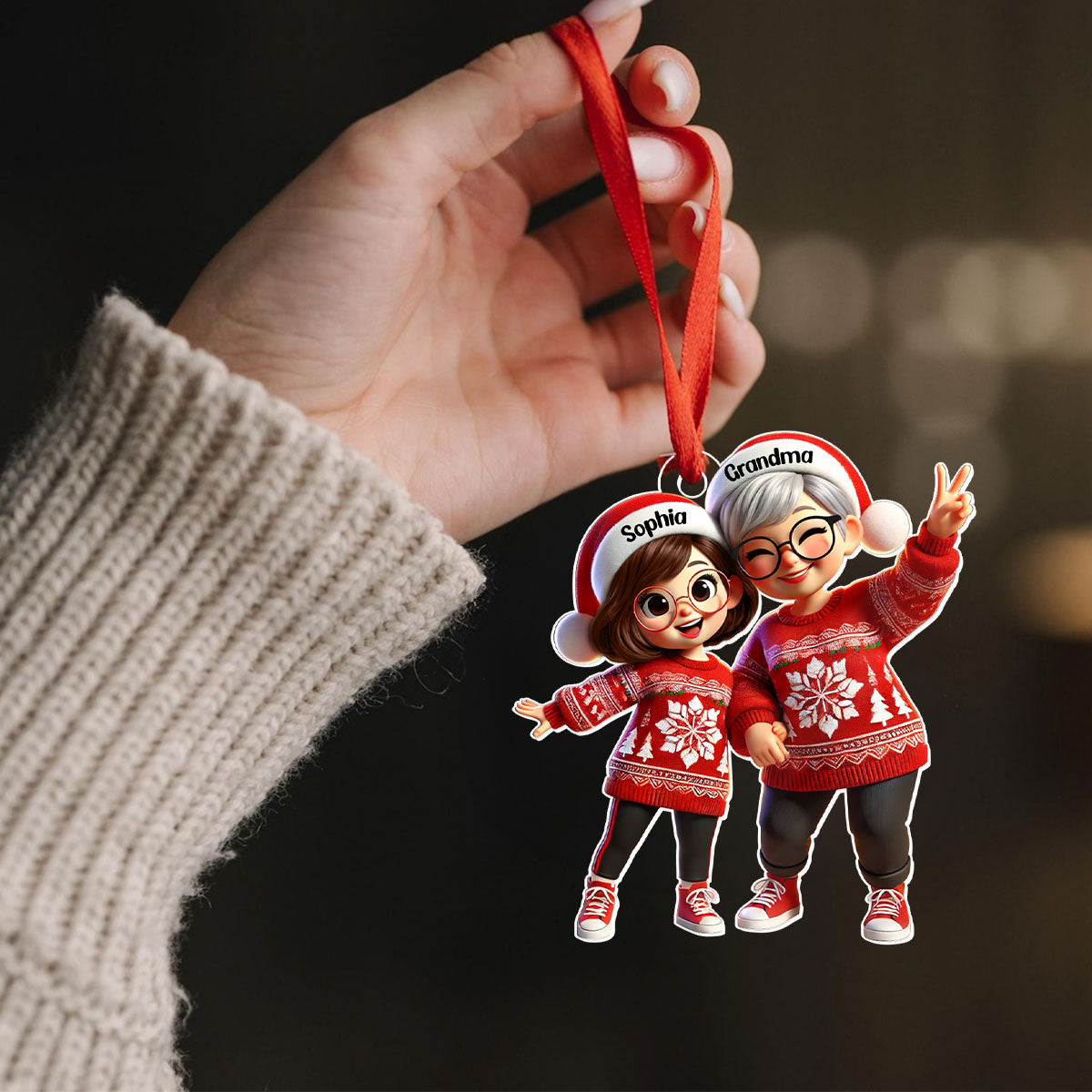 3D Effect Happy Christmas Grandma Grandkids Personalized Acrylic Ornament, Gift For Granddaughter, Christmas Gift