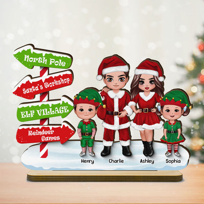 North Pole Sign Santa ELF Family Christmas Personalized 2-Layer Standing Wooden Plaque