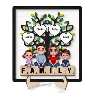 Family Crossed  Legs Under Tree On Text Personalized 2-layer Wooden Plaque