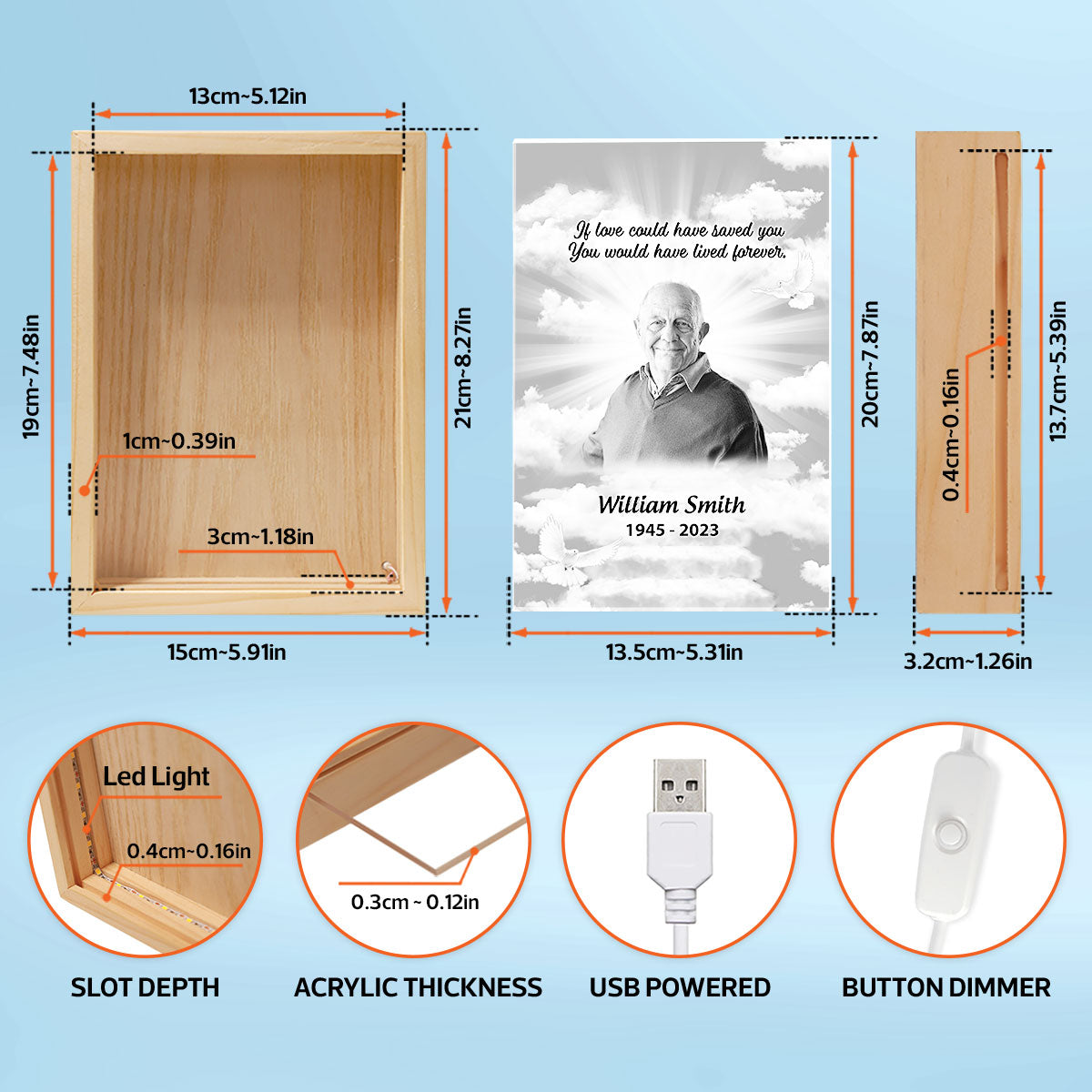 A Big Piece Of My Heart Lives In Heaven, Memorial Sympathy Gift, Personalized Luminous Frame Light Box, LED Night Light