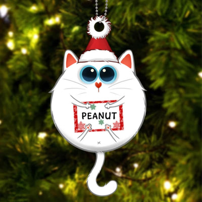 Round Fluffy Kitty Cat Personalized Wooden Ornament