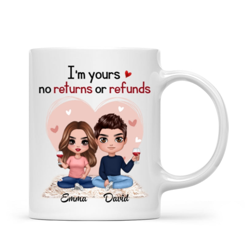 Pink Heart Doll Couple Sitting Gift For Him For Her Personalized Mug