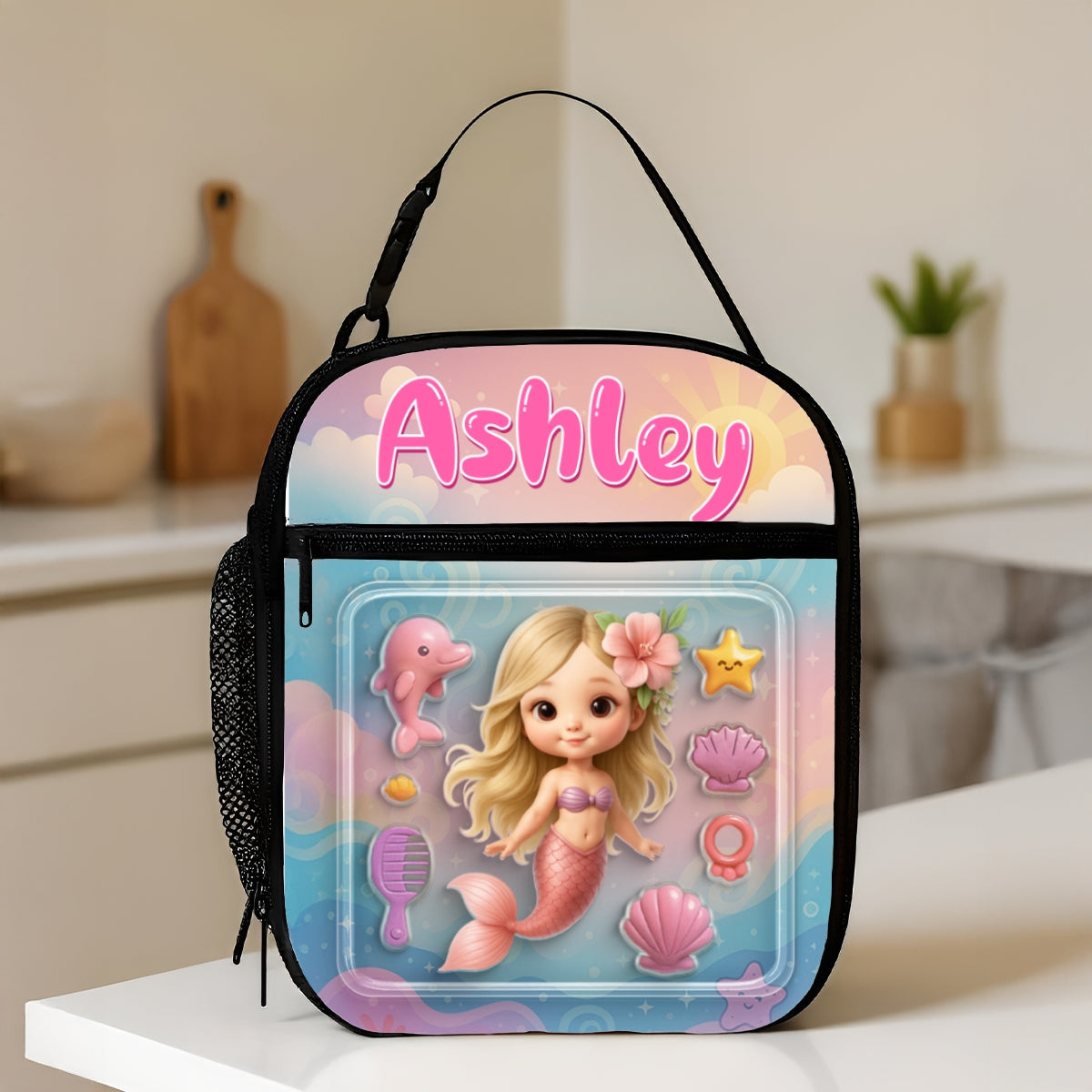 Mermaid Doll 3D Effect Action Figure Personalized Insulated Lunch Bag, Back to School Lunch Bag for Kids