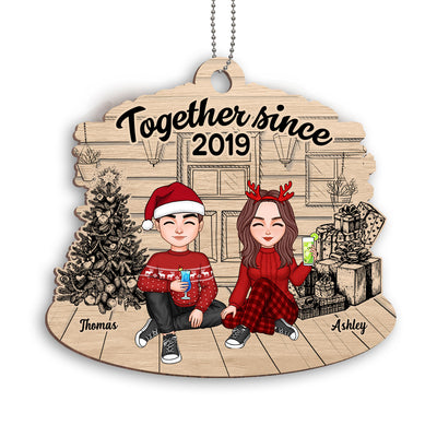 Our First Christmas Together Since Cute Couple Personalized Wooden Ornament