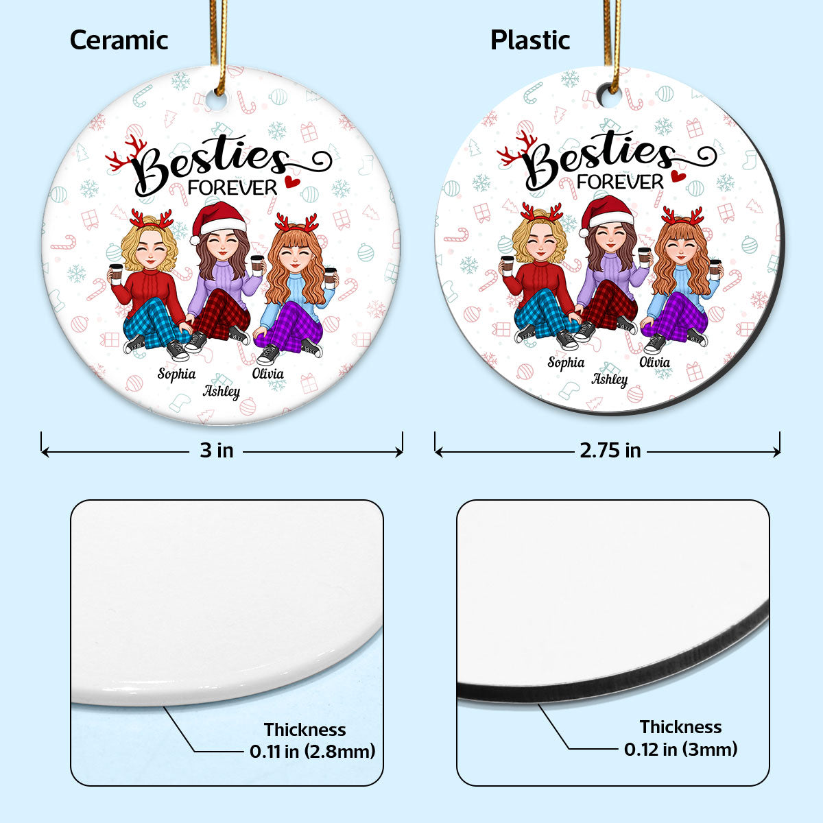 Besties Sisters Forever Christmas Colorful Cute Besties Personalized Circle Ornament