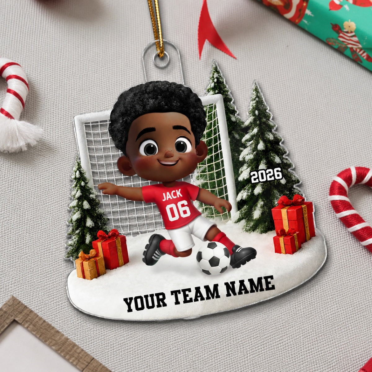 3D Effect Kid Soccer Player - Personalized Acrylic Ornament - Gift For Soccer Lovers, School Soccer Team