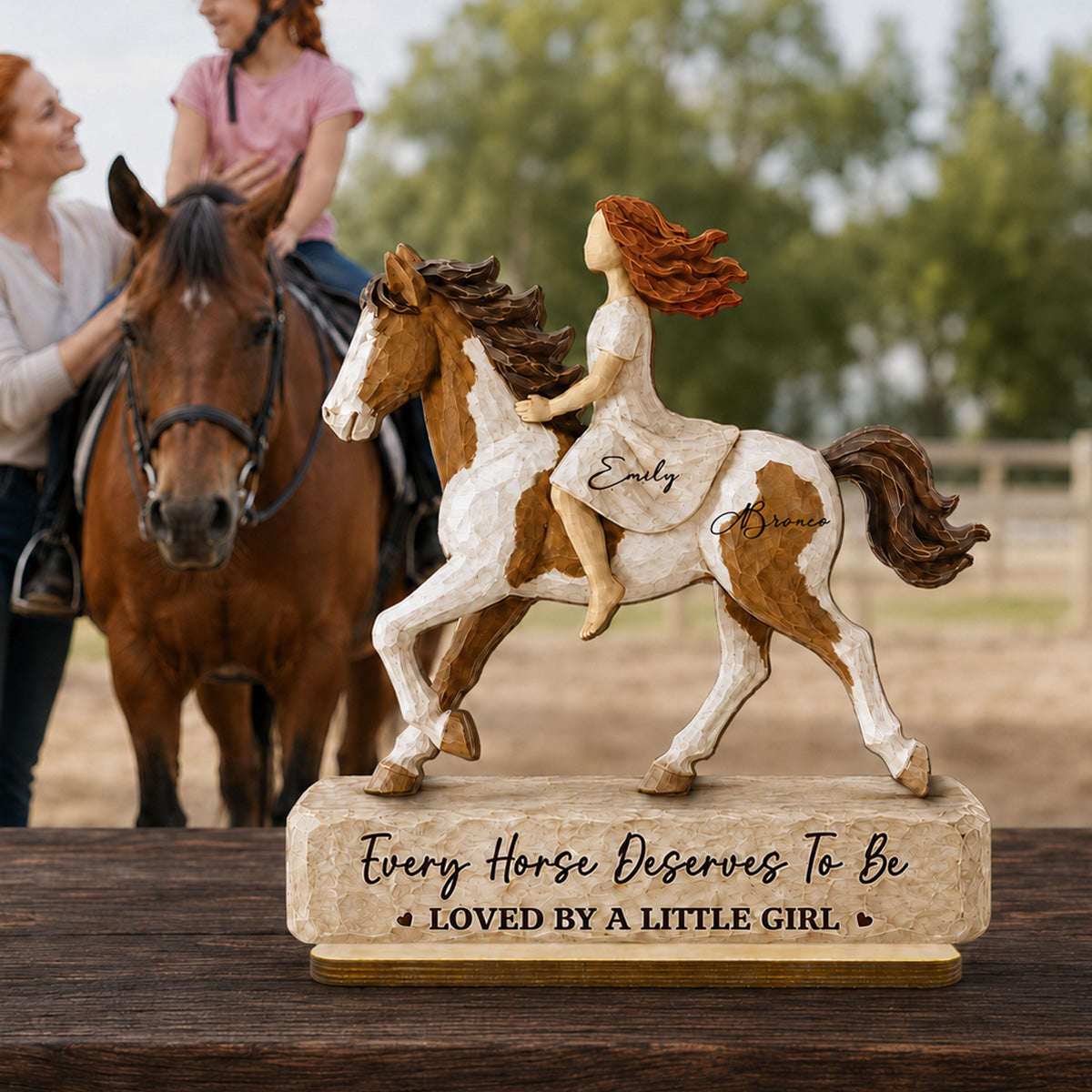 Girl Riding Horse 2D Flat - Personalized 2-Layered Wooden Plaque - Keepsake Gift For Horse Lover