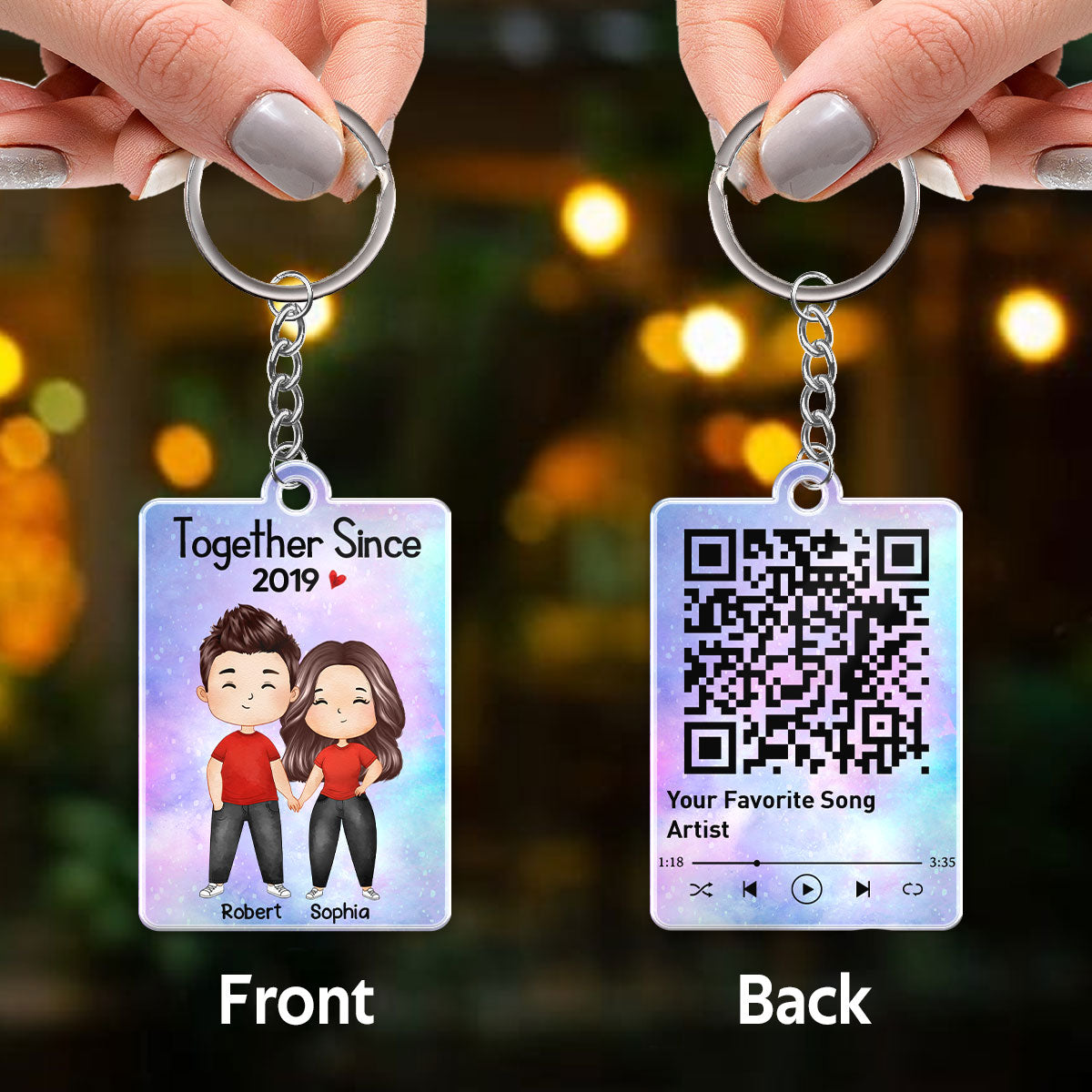 Doll Couple Watercolor Together Since Favorite Song QR Code Personalized Acrylic Keychain