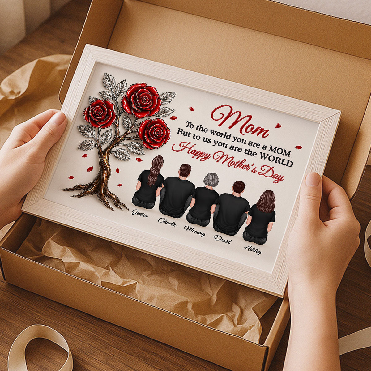 3D Effect Rose Tree MOM To Us You Are The World Personalized Poster, Gift For Mom