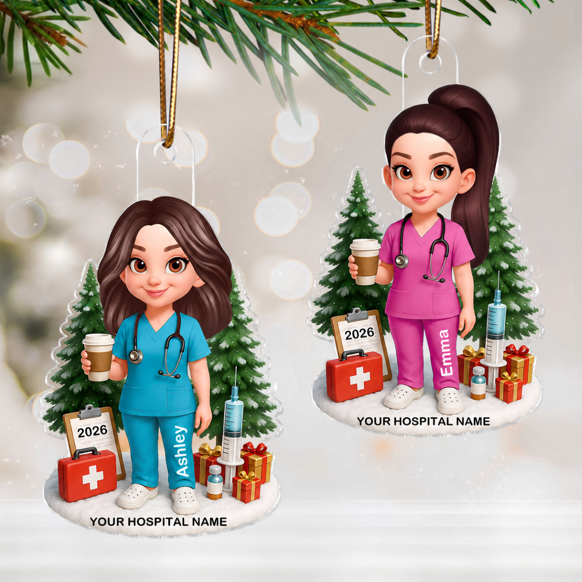 3D Effect Proud Nurse With Signature Symbols Christmas - Personalized Acrylic Ornament - Christmas Gift For Nurses